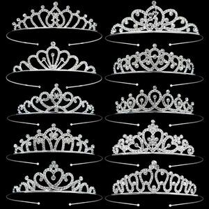 10 Pcs Silver Crystal Princess Crowns - Bulk Tiaras and Crowns with Rhinestones